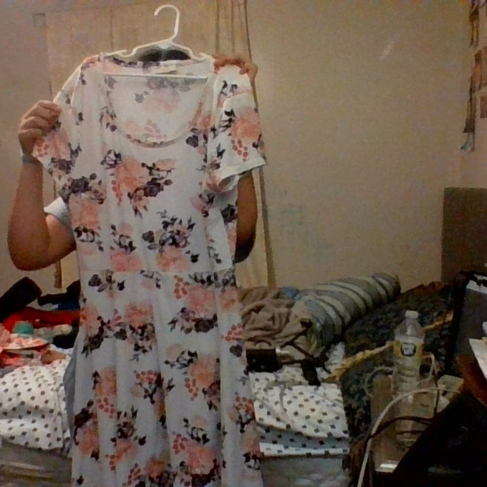 Girls Flowered white dress.